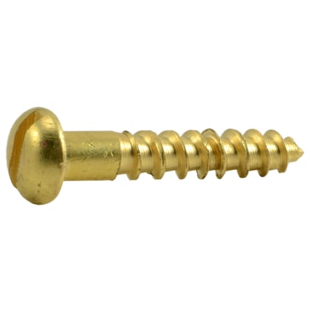 Midwest Fastener Wood Screw, #4, 5/8 in, Plain Brass Round Head Slotted Drive, 48 PK 62075